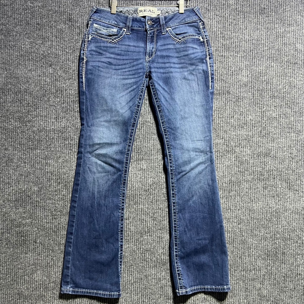 Ariat Real Denim Bootcut Jeans Womens 29R Blue Medium Wash Mid Rise Rodeo Stitch